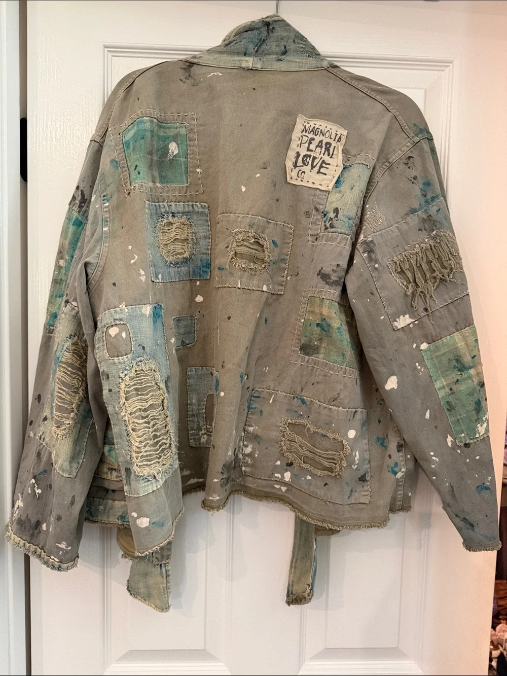 Magnolia Pearl Tucumcari Kimono Distressed Patchwork Denim Jacket - Picture 7 of 7